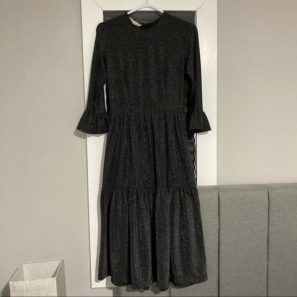 Shimmery black and silver long sleeve midi dress - Picture 3 of 15